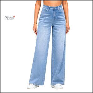 High Waisted Wide Leg Jeans, Stretchy Denim, Size Small, 32" Inseam